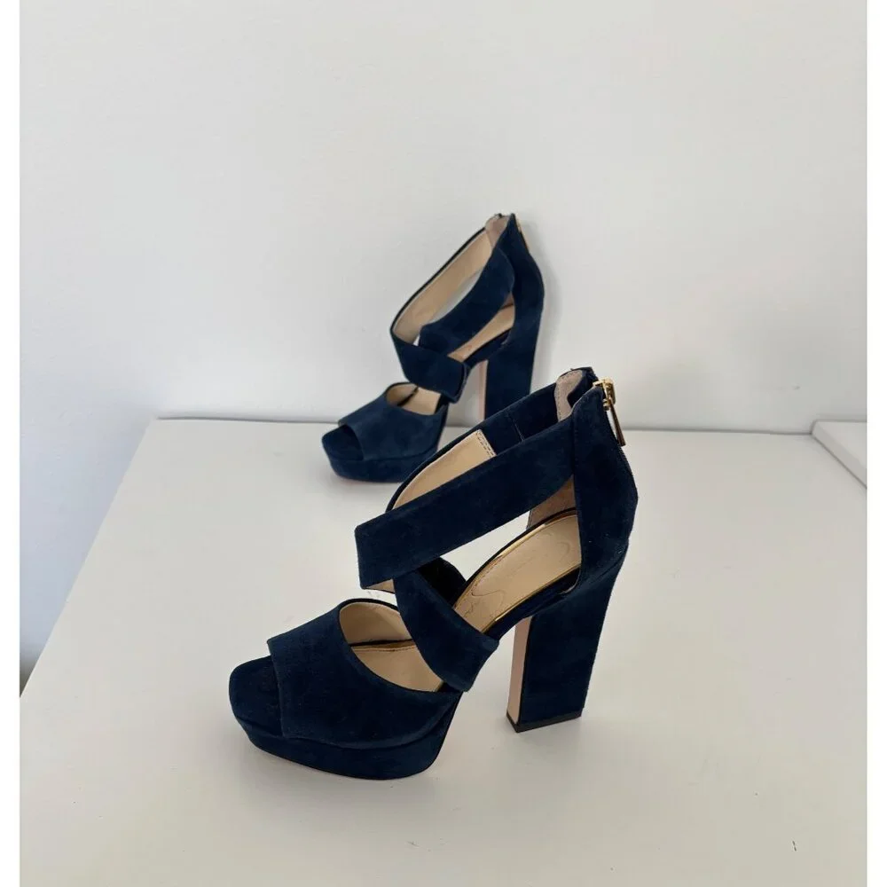 Jessica Simpson Heels 51/2 Suede Platform Chunky Block Y2K Night Out Studio 54 - Picture 1 of 15
